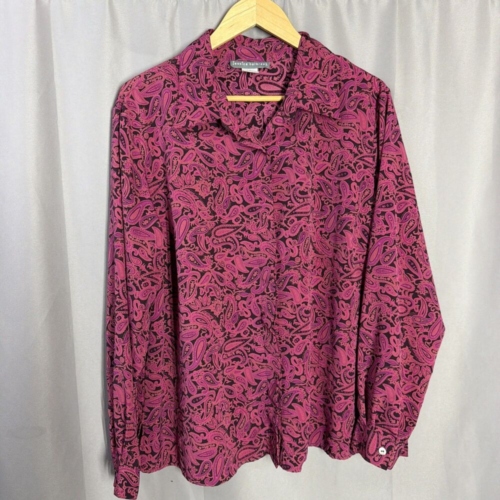Vtg Jessica Holbrook Blouse Women's Plus Size 2X Multi Paisley Print Pink